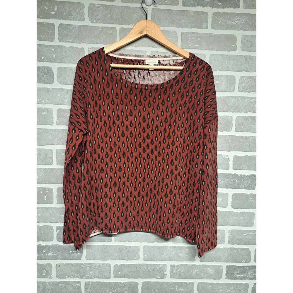 GARNET HILL Rust Red + Black Silk Blend Long Sleeve Lightweight‎ Sweater Medium